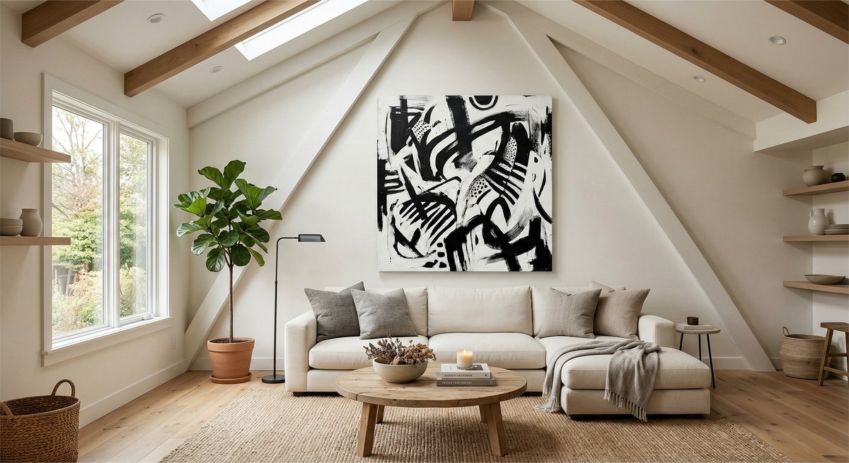 How to Decorate an Angled Wall in Your Living Room: An Art Guide to Irregular Spaces | Rosemary Art Aesthetics