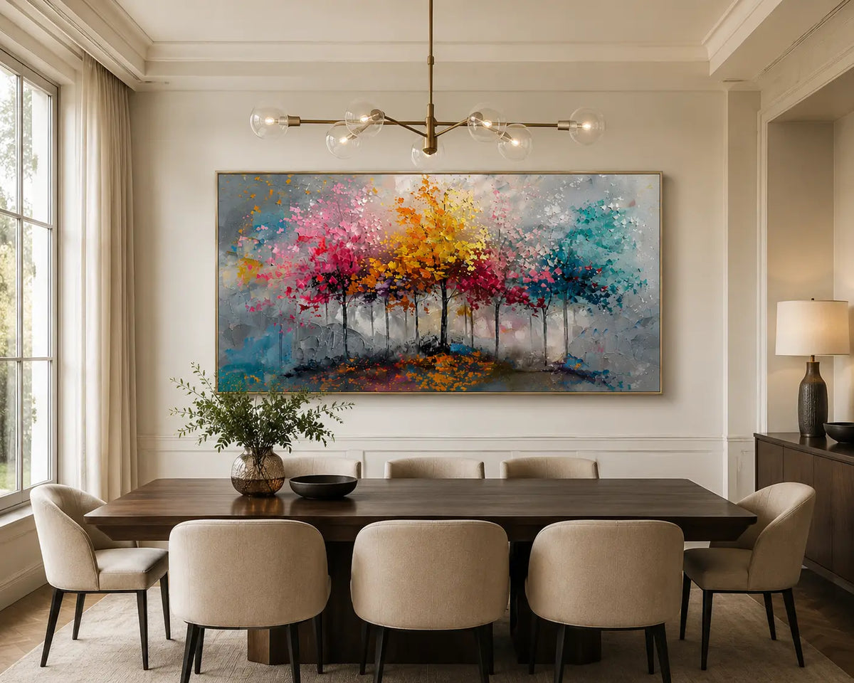 Size guide example for wall art for dining room above furniture