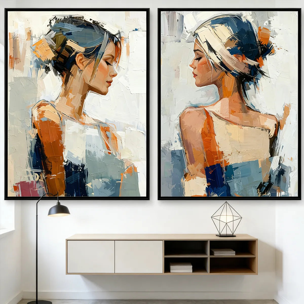 Set of 2 wall art modern abstract canvas for living room