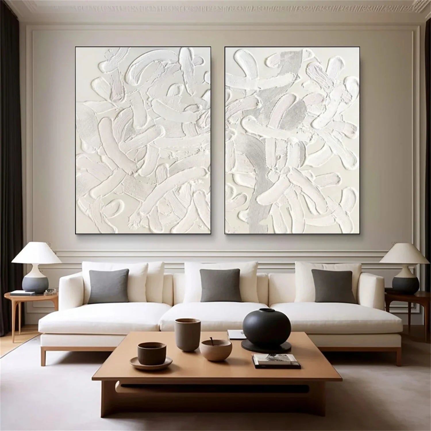 White Minimalist Textured Canvas Art Set of 2 #WM091