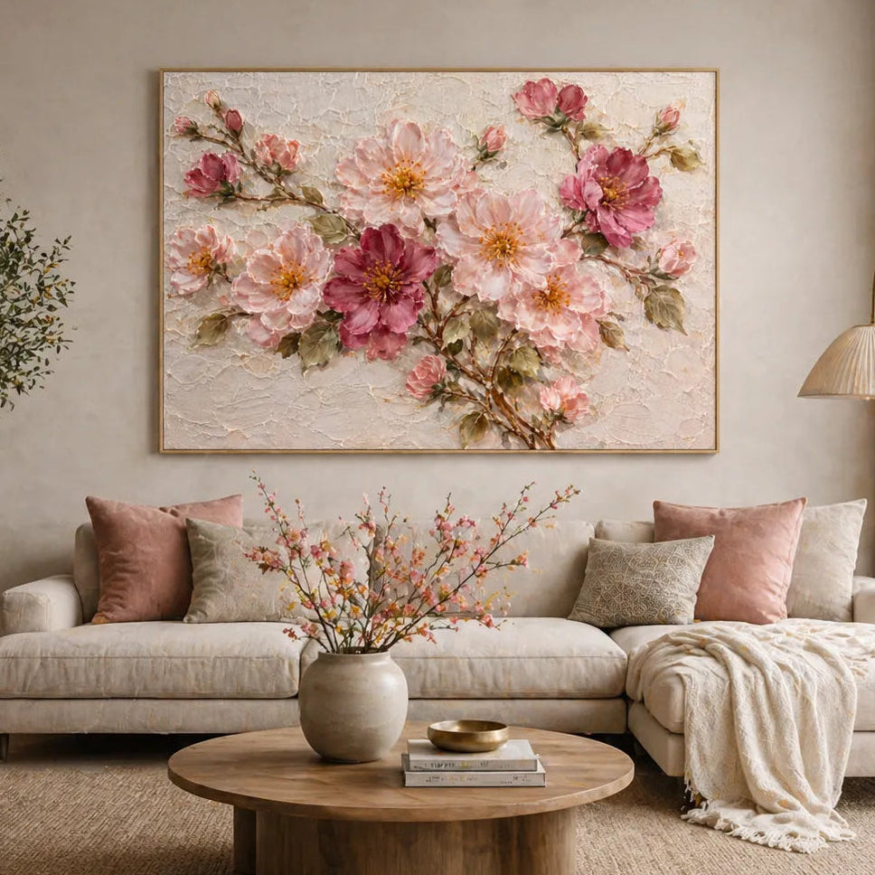 3D Cherry Blossom Shabby Chic Floral Oil Painting HP#2834 — Existing room preview room preview