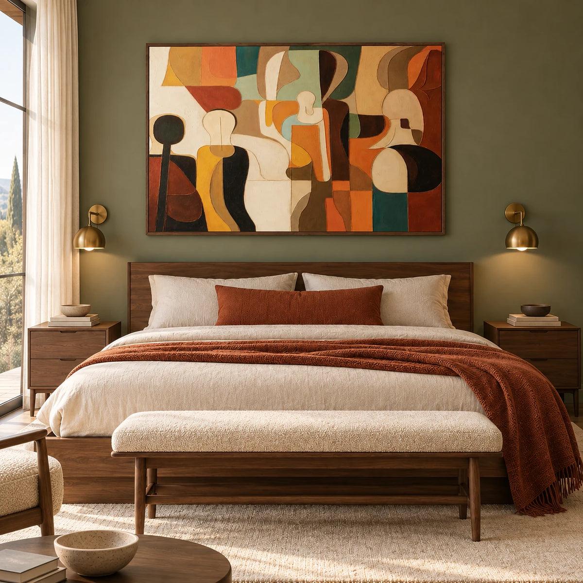 Earth Tone Figurative Abstract Original Oil Painting AA#0609 — Dark Wood Frame existing room preview