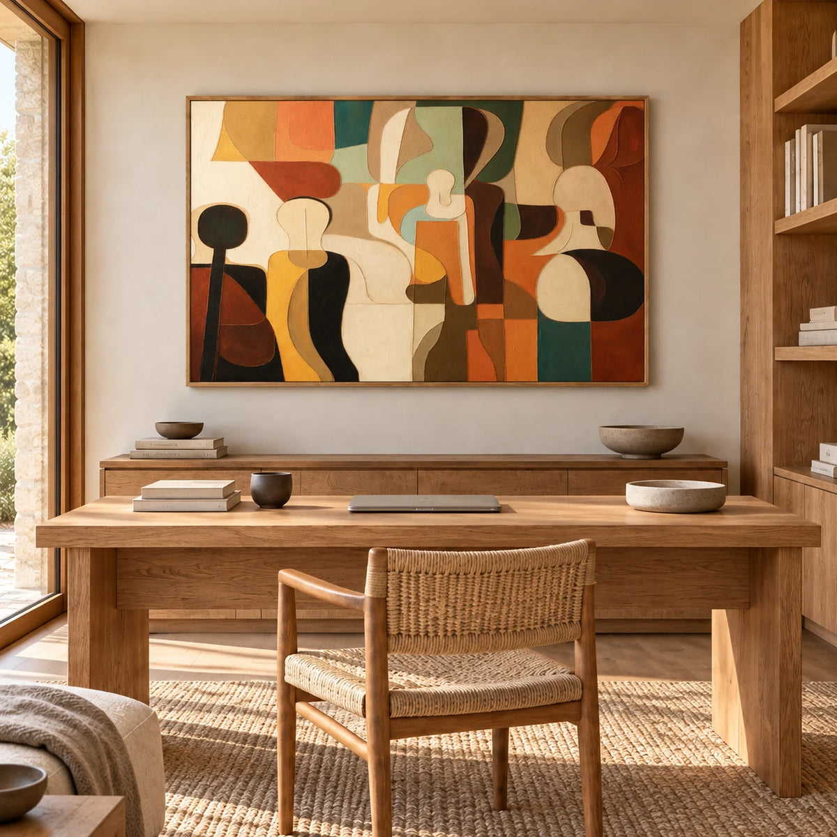 Earth Tone Figurative Abstract Original Oil Painting AA#0609 — Wood Frame existing room preview