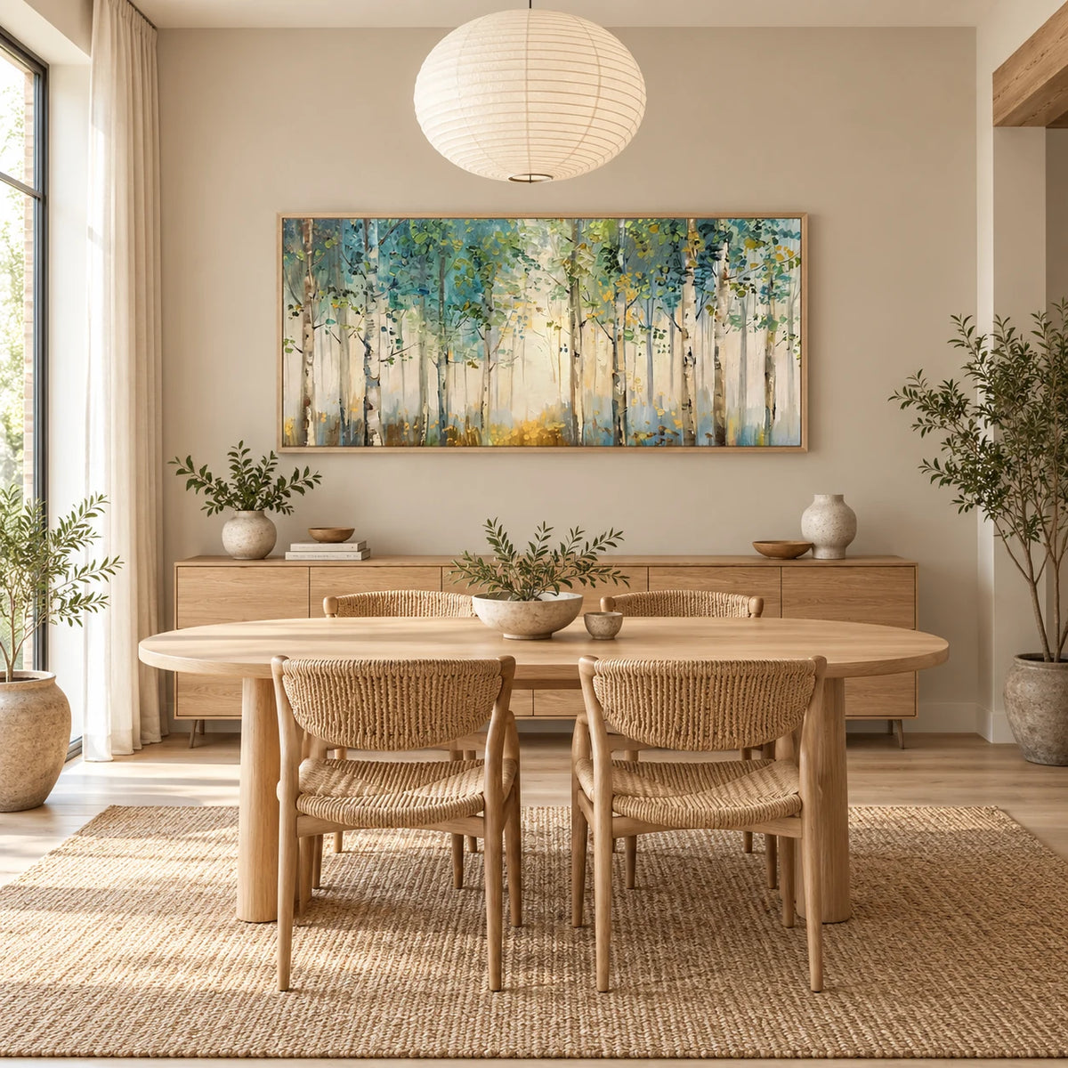 Birch Forest Original Oil Painting Canvas Wall Art AA#0618 — Wood Frame existing room preview