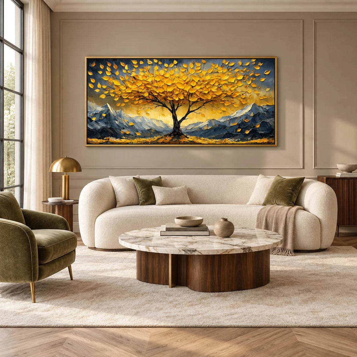 Golden Canopy Tree Painting AA#2305 — Gold Frame existing room preview