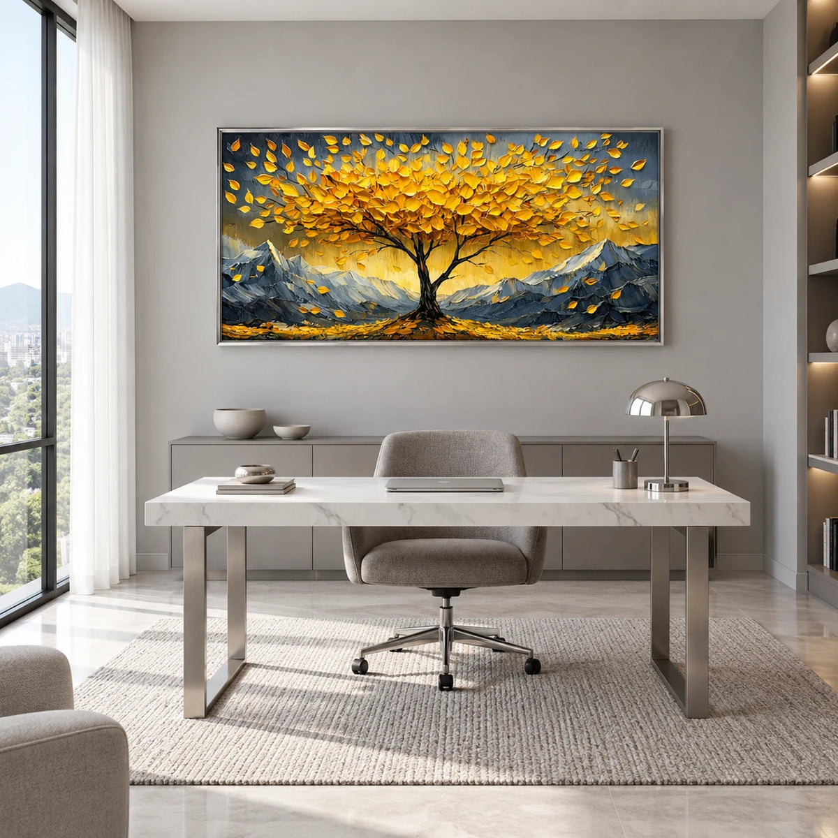 Golden Canopy Tree Painting AA#2305 — Silver Frame existing room preview