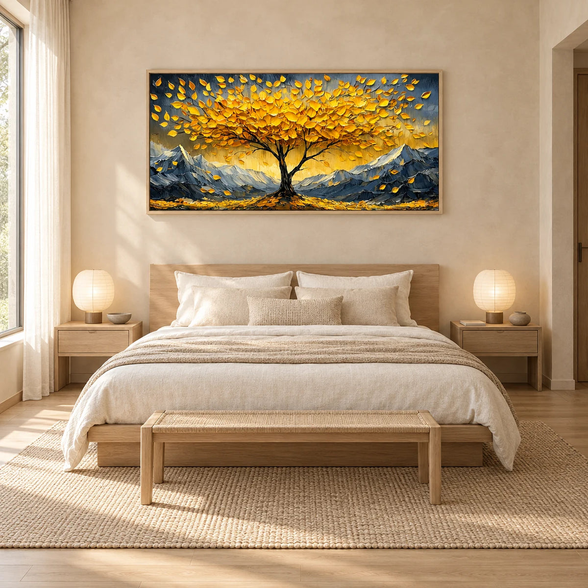Golden Canopy Tree Painting AA#2305 — Wood Frame existing room preview