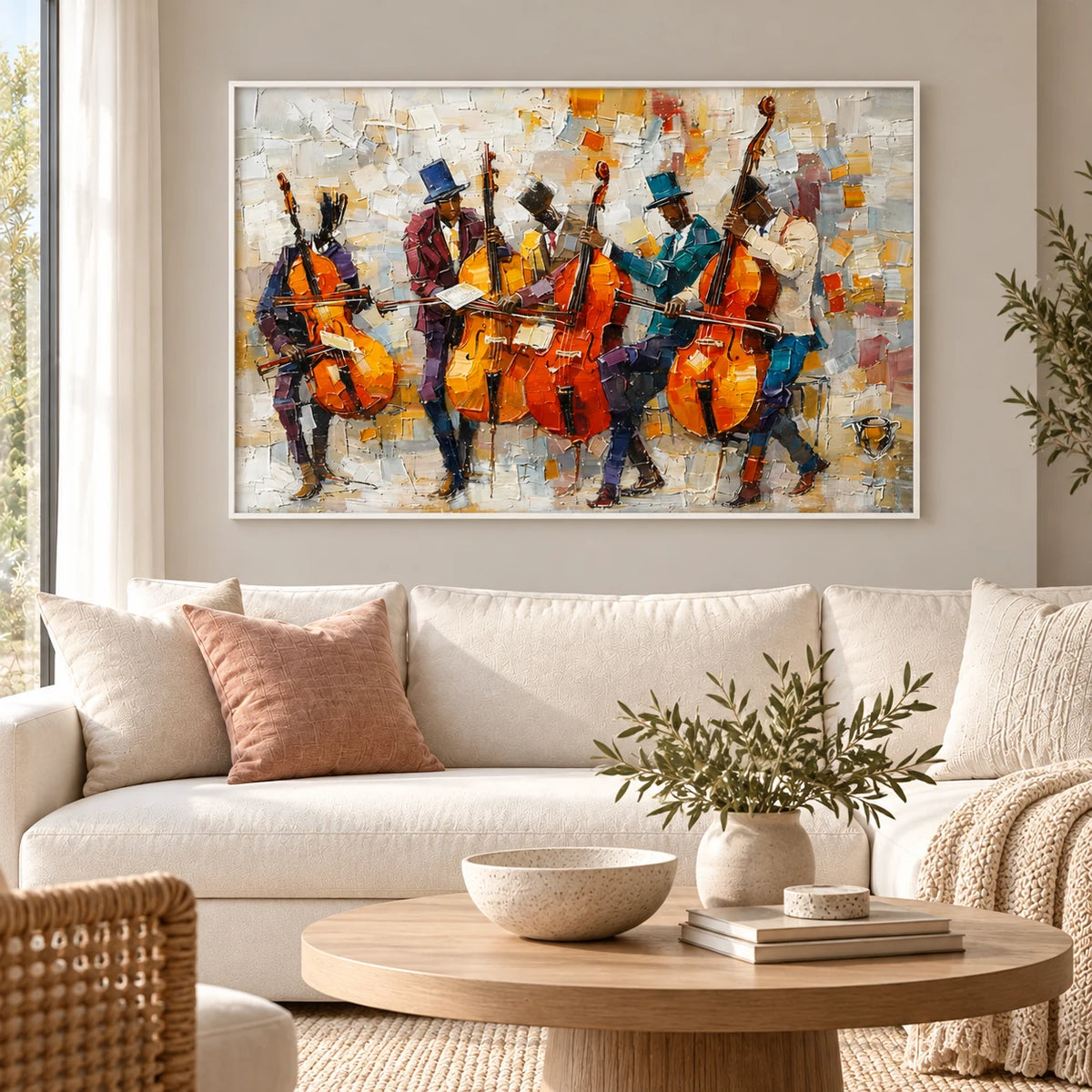 Midnight Strings Jazz Painting AA#2309 — White Frame existing room preview