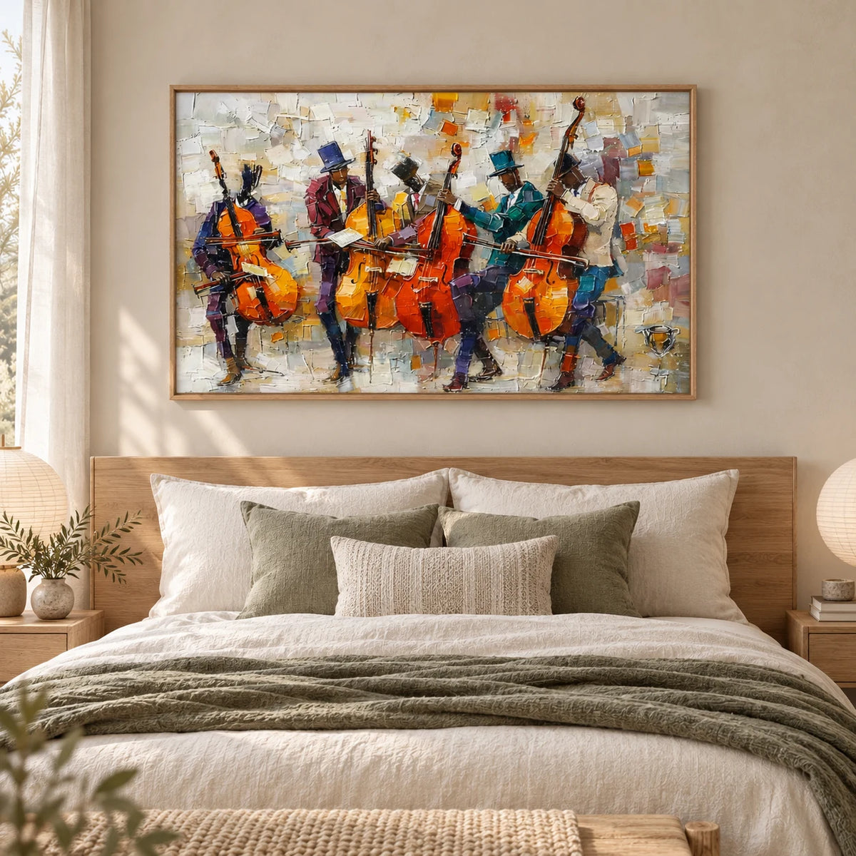 Midnight Strings Jazz Painting AA#2309 — Wood Frame existing room preview