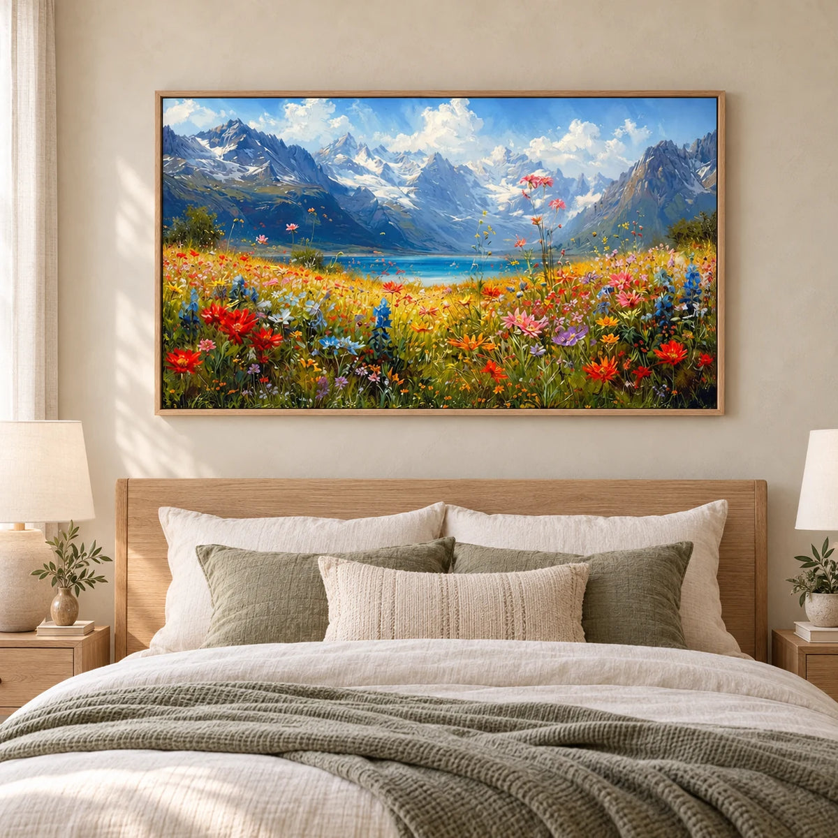 Hand Painted Alpine Meadow Oil Painting for Dining Room AA#2310 — Wood Frame existing room preview
