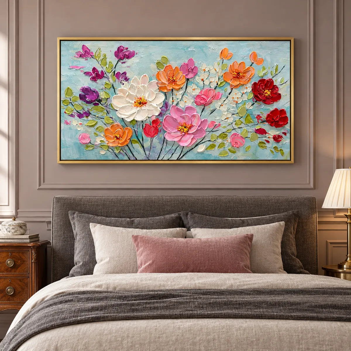 Spring Harmony Floral Painting AA#2315 — Gold Frame existing room preview