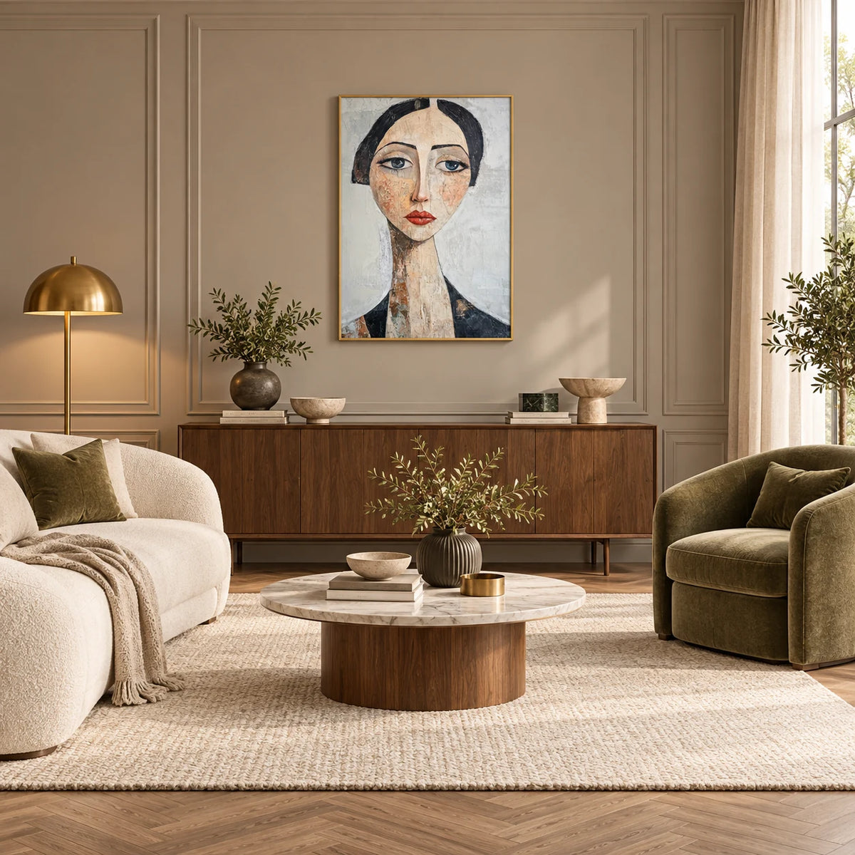 Silent Grace Portrait Painting AA#2319 — Gold Frame existing room preview