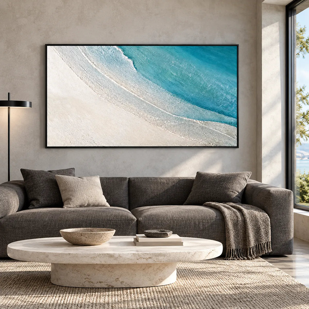 Azure Tide Minimalist Seascape Painting AA#2320 — Existing room preview room preview