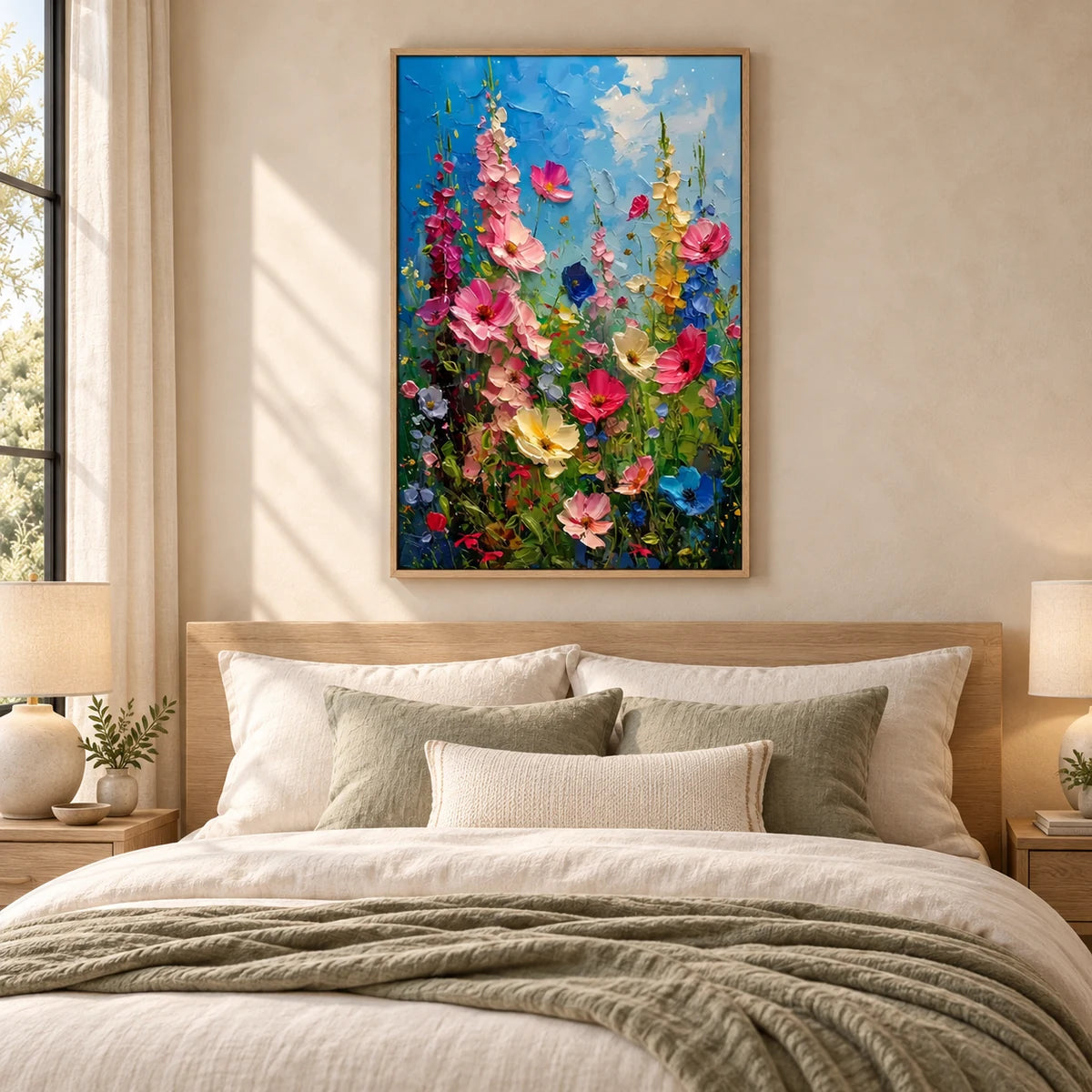 Sky Bloom Wildflower Garden Painting AA#2321 — Wood Frame existing room preview