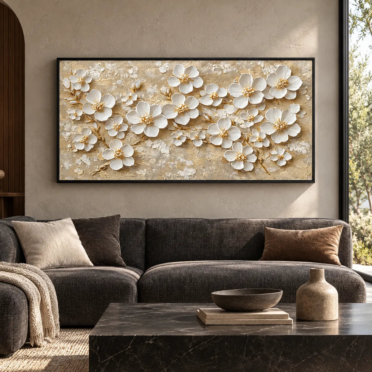Golden Whisper White Blossom Painting AA#2326 — Existing room preview room preview