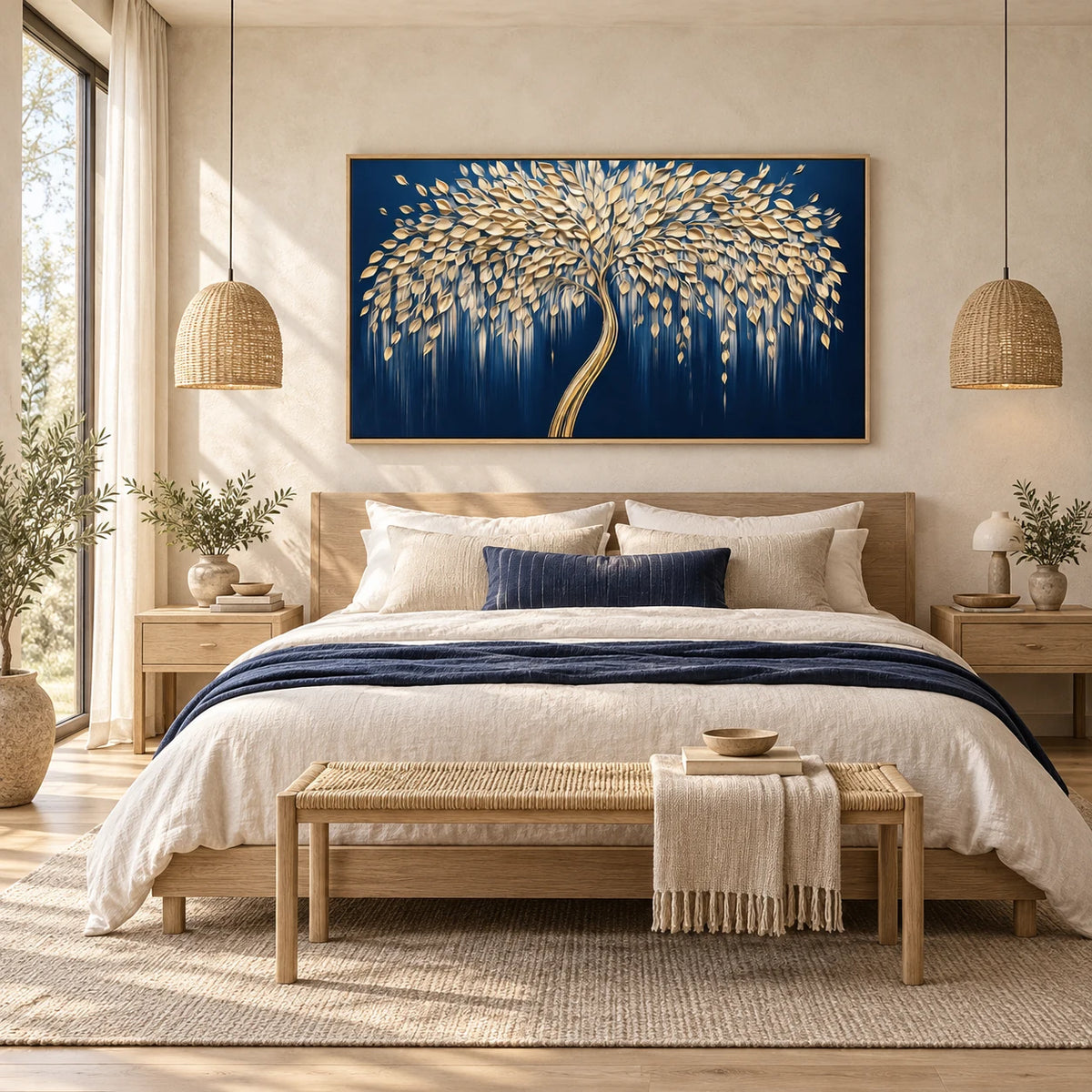 Midnight Gold Willow Tree Painting AA#2329 — Wood Frame existing room preview