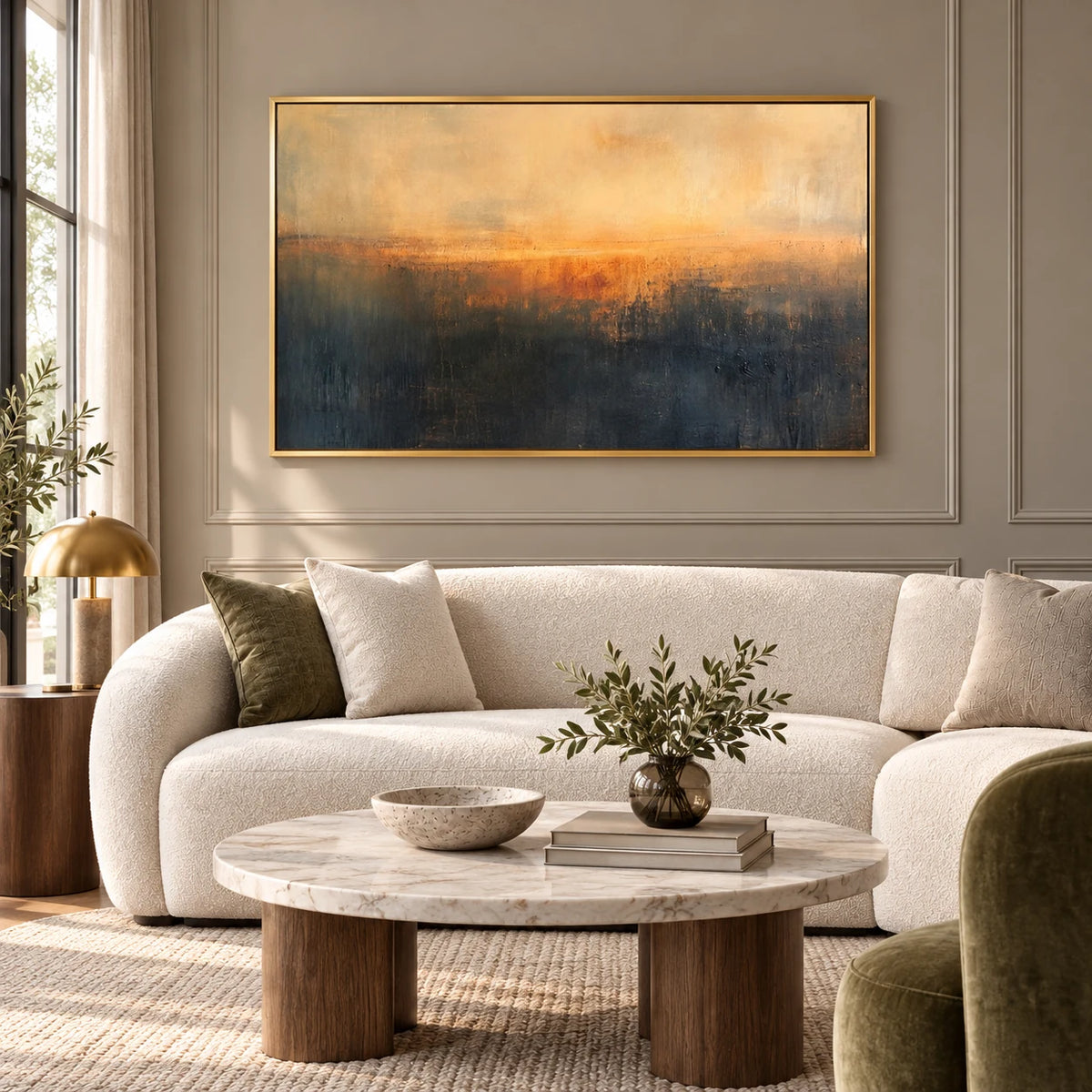 Sunset Horizon Landscape AA#3010 — Gold Frame existing room preview