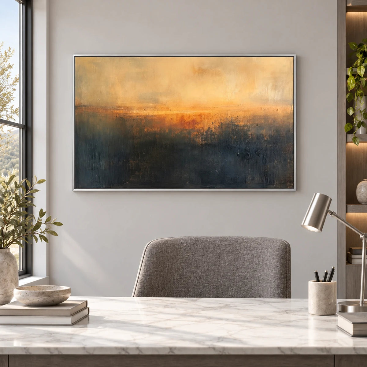 Sunset Horizon Landscape AA#3010 — Silver Frame existing room preview