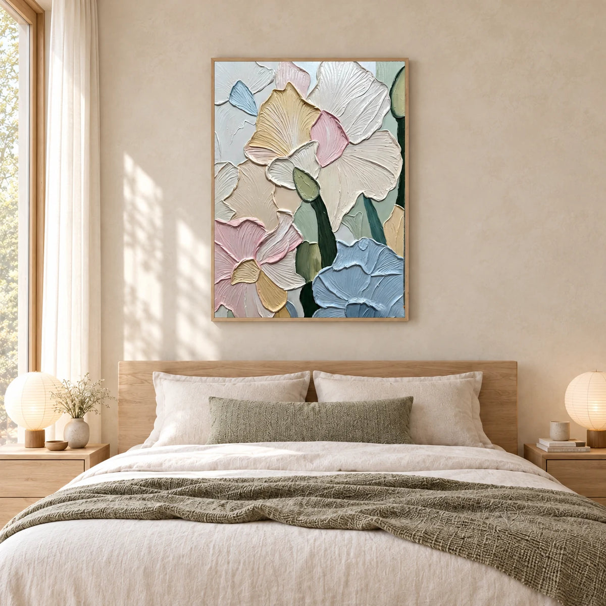 Pastel Petal Textured Art AA#3021 — Wood Frame existing room preview