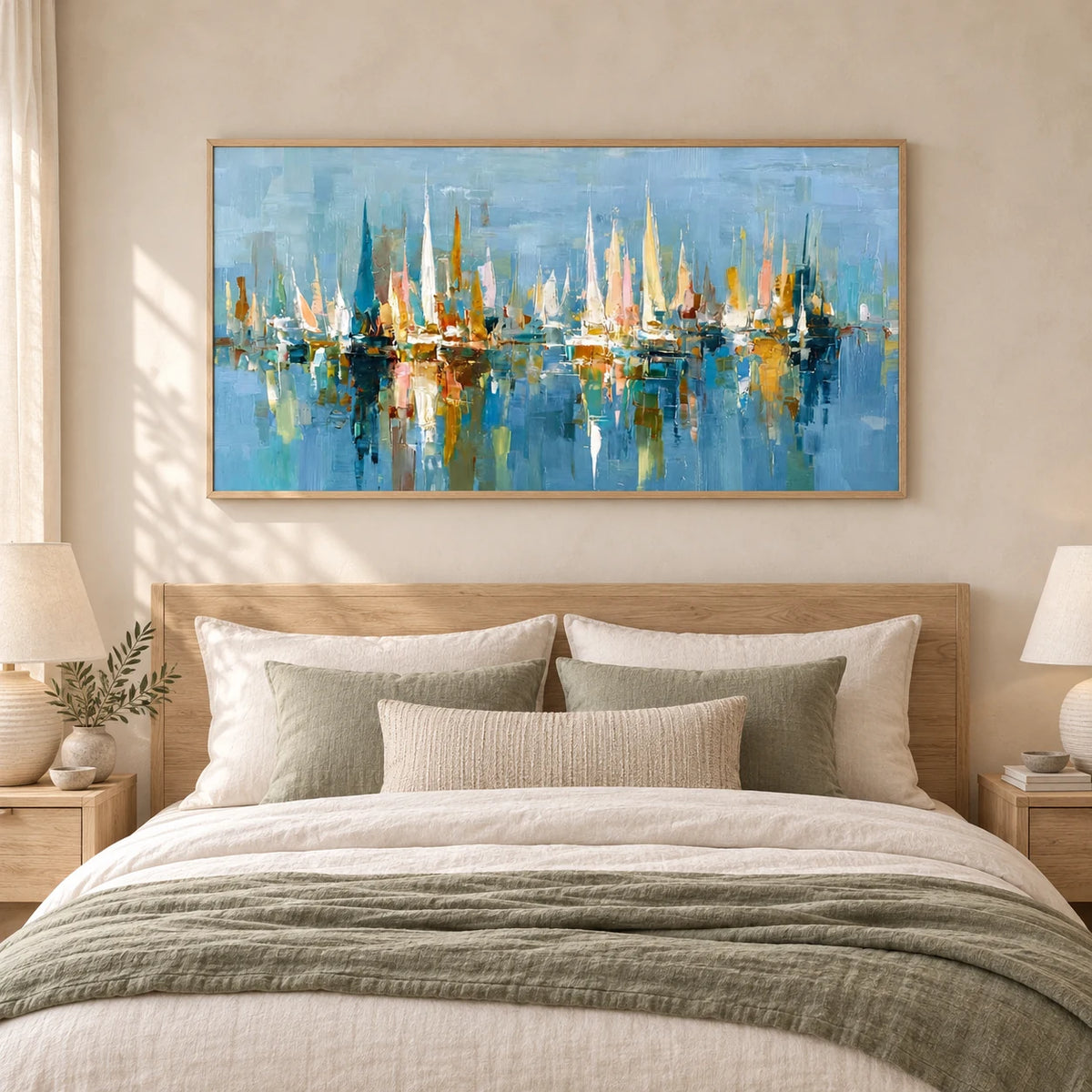 Blue City Skyline Art AA#3022 — Wood Frame existing room preview