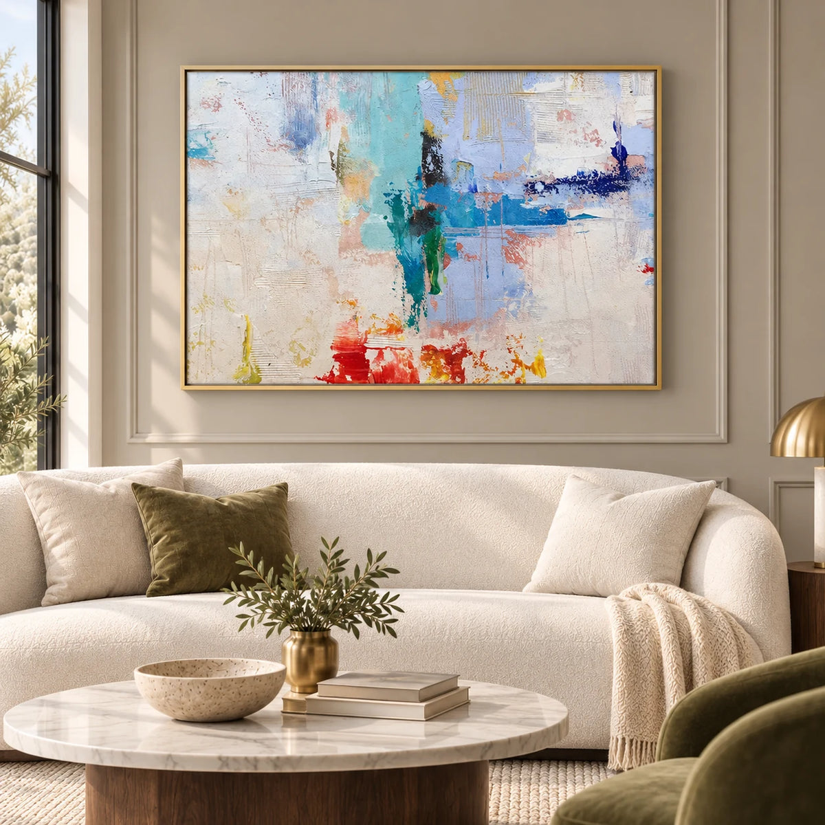 Pastel Abstract Wall Art AA#3034 — Gold Frame existing room preview