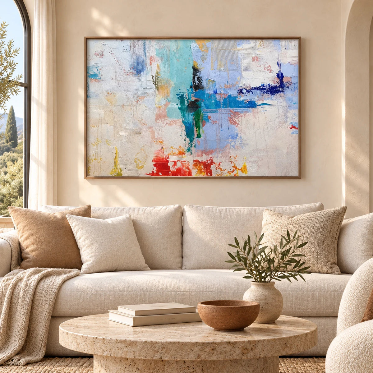 Pastel Abstract Wall Art AA#3034 — Light Coffee Frame existing room preview