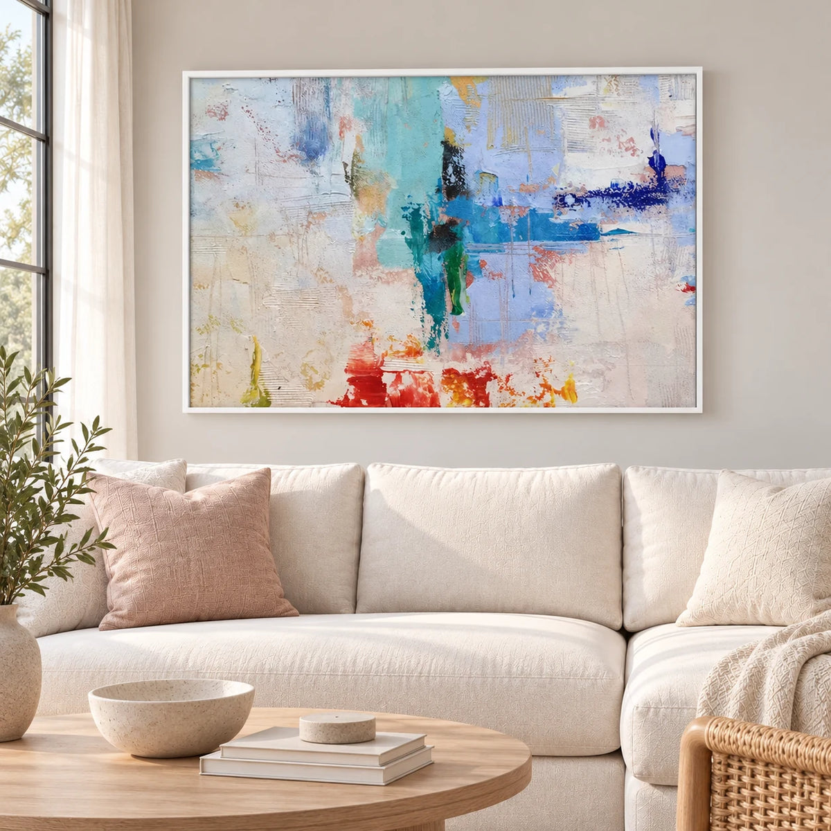 Pastel Abstract Wall Art AA#3034 — White Frame existing room preview
