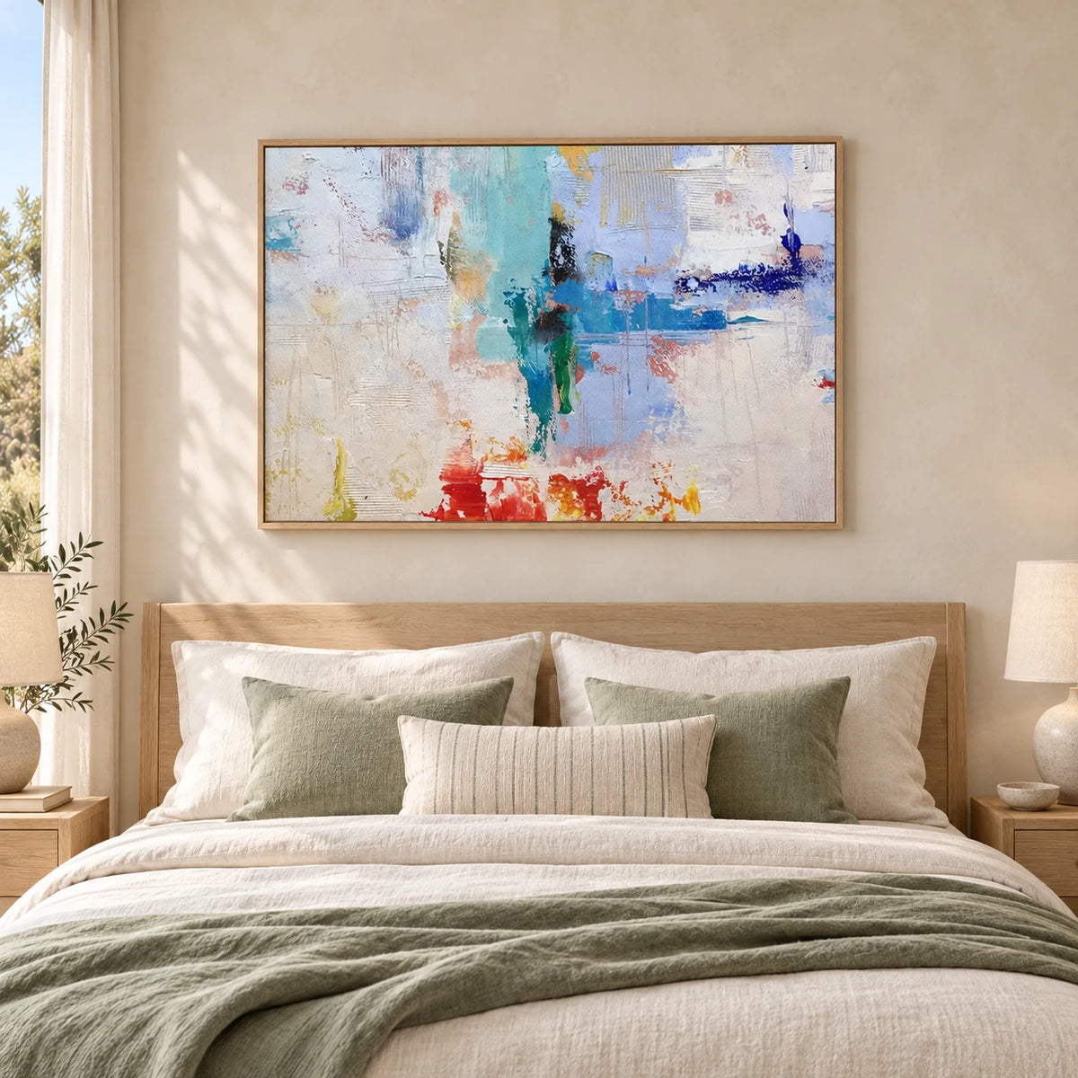 Pastel Abstract Wall Art AA#3034 — Wood Frame existing room preview