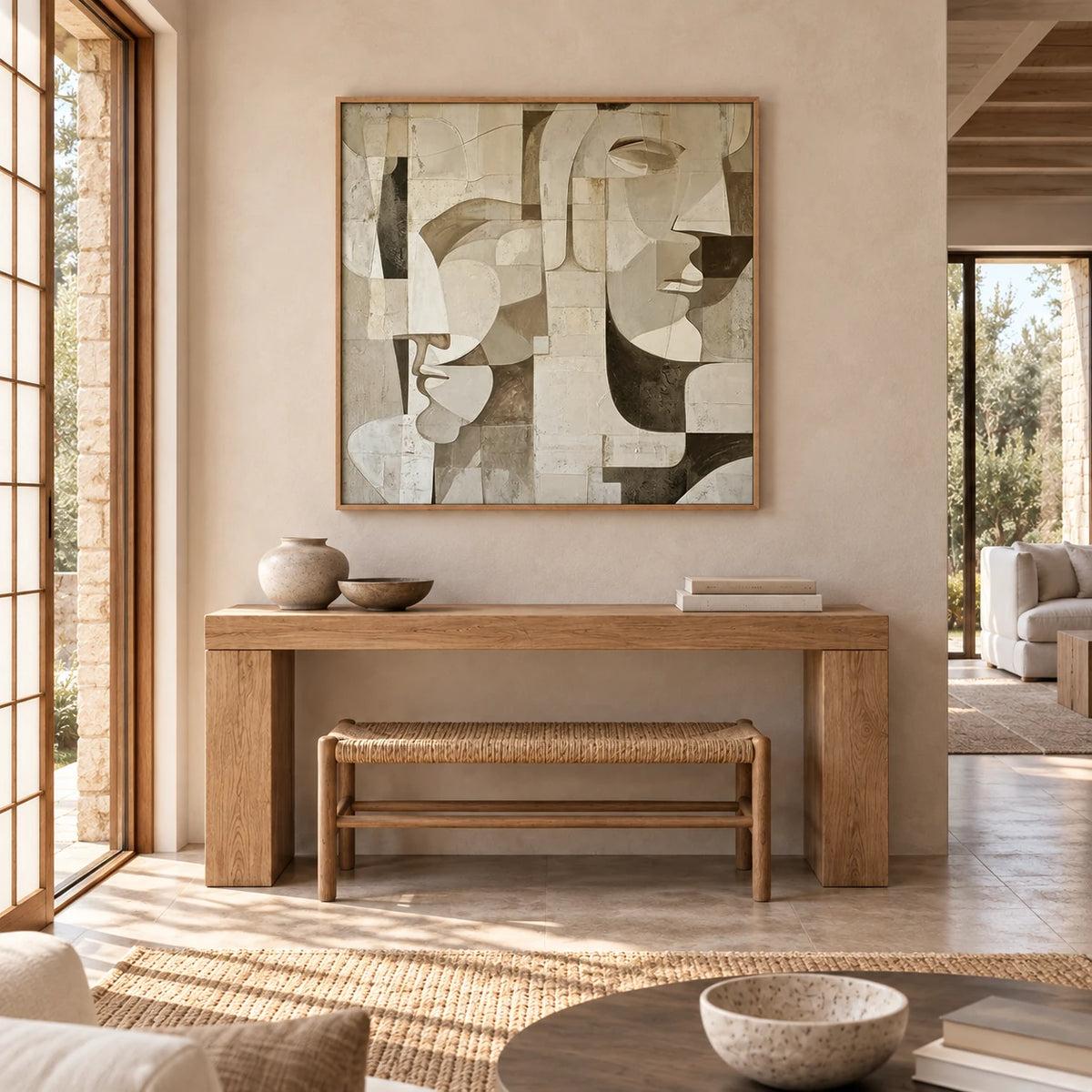 Modern Face Abstract Art AA#3043 — Wood Frame existing room preview