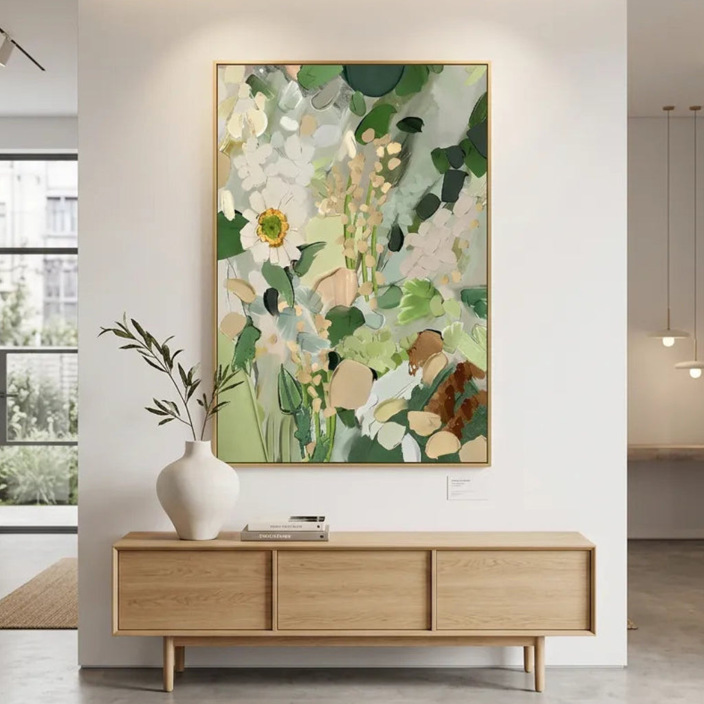 Blush Water Lily Thick Impasto Floral Canvas Art TA#030502 — Existing room preview room preview