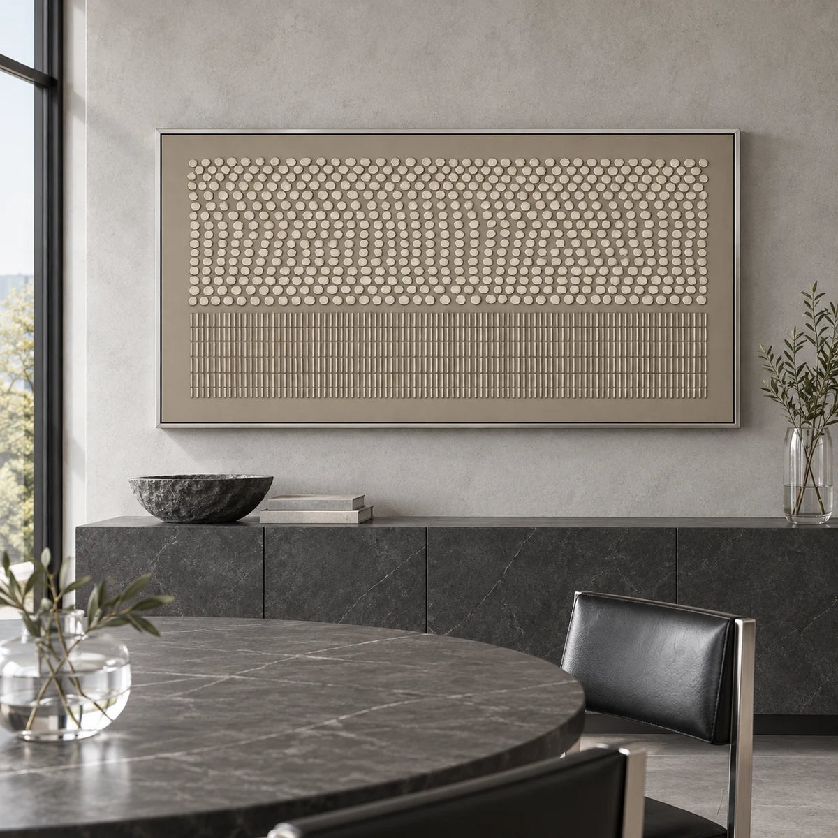 Abstract Geometric Texture Wall Art HM#0522 — Silver Frame existing room preview