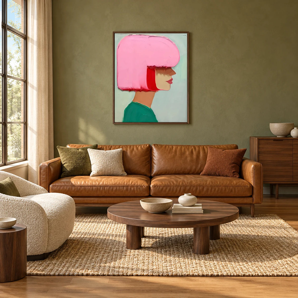 Modern Pop Art Portrait Canvas HM#0523 — Dark Wood Frame existing room preview