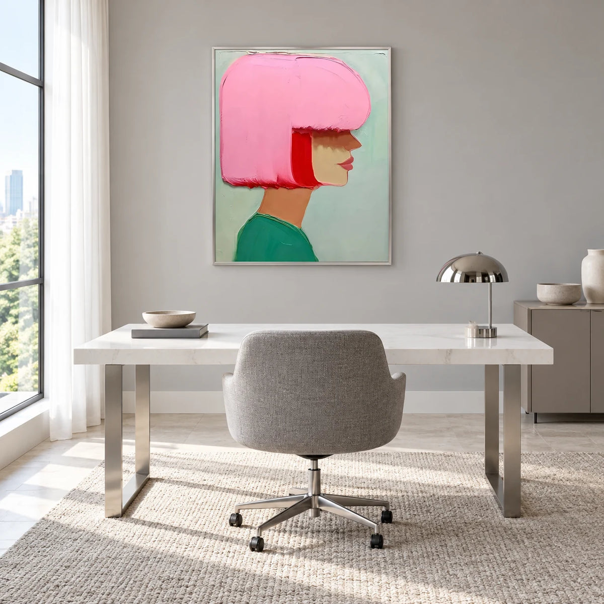Modern Pop Art Portrait Canvas HM#0523 — Silver Frame existing room preview