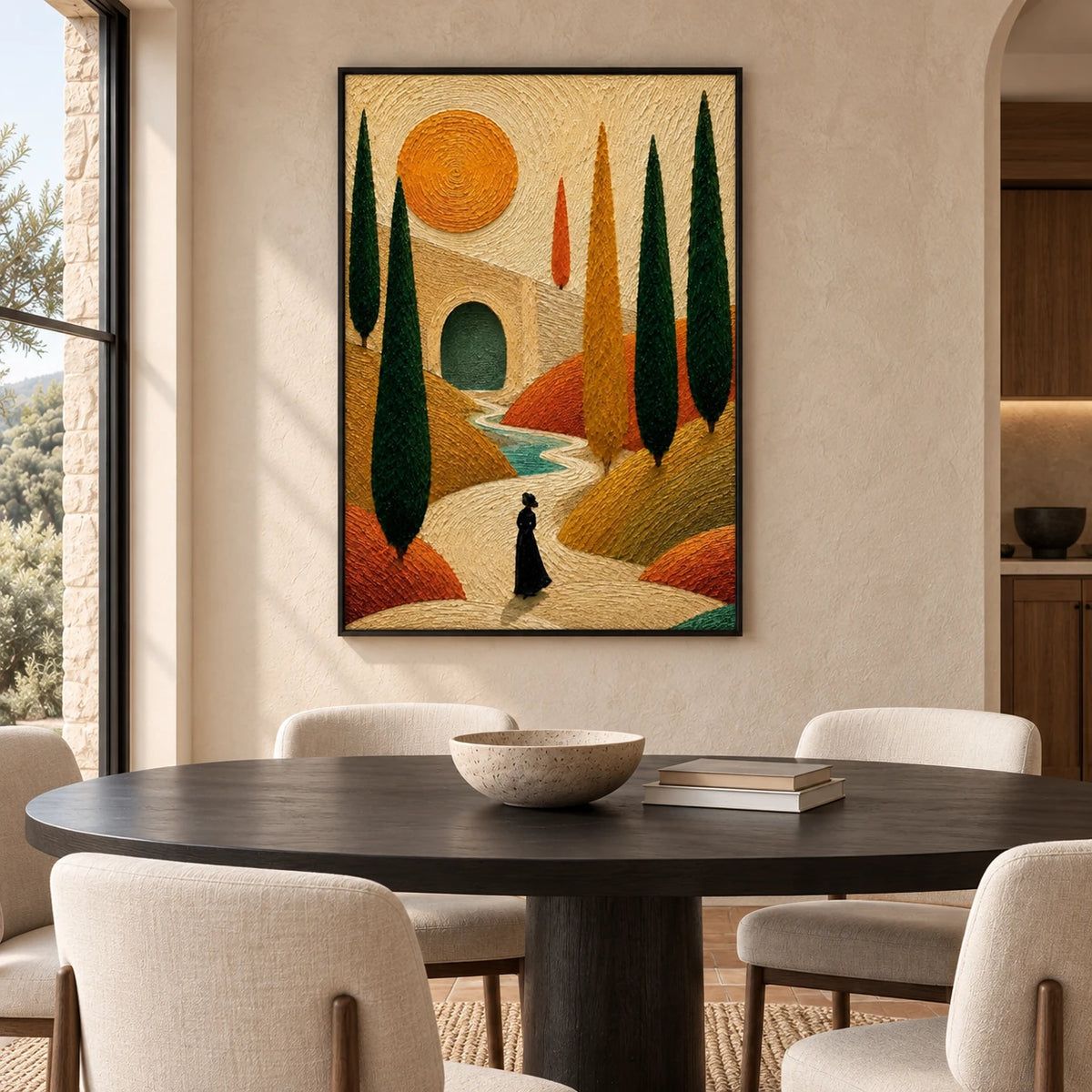 Same room with Mid-Century Desert Hand-Painted | HM#0716 in Black Frame