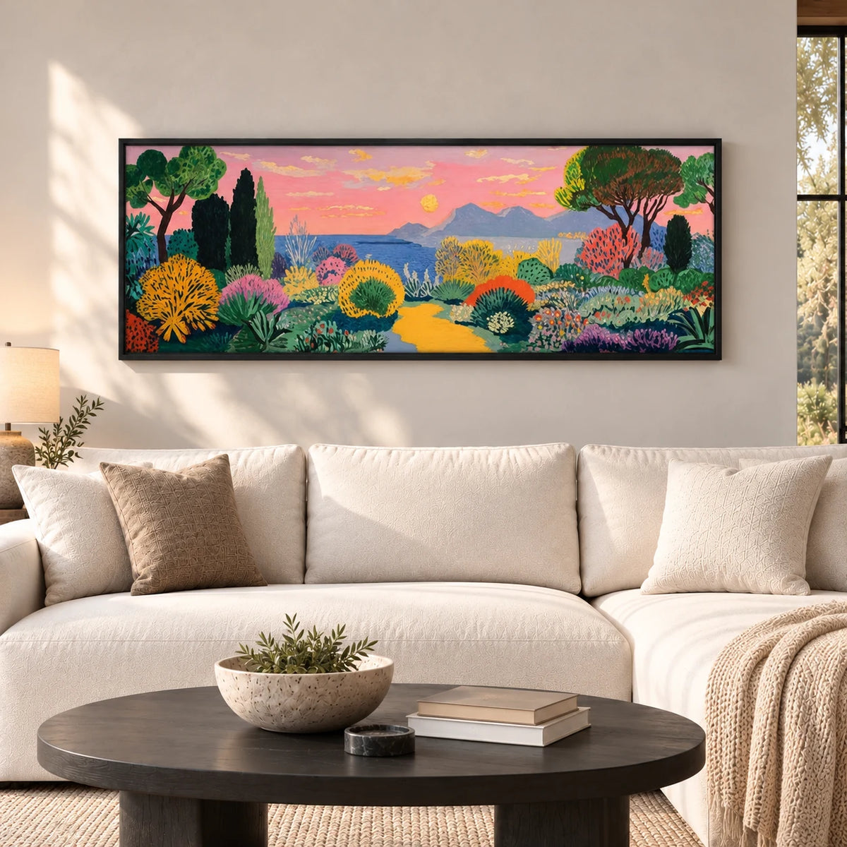 Same room with Pink and Green Hand-Painted | HM#0721 in Black Frame