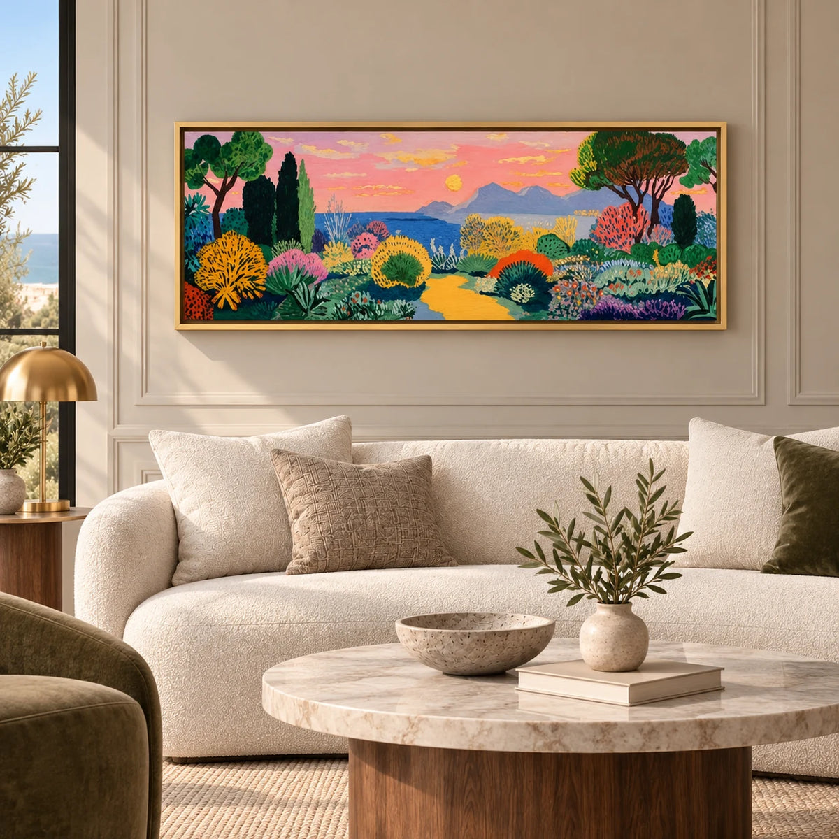 Pink and Green Hand-Painted | HM#0721 — Gold Frame existing room preview