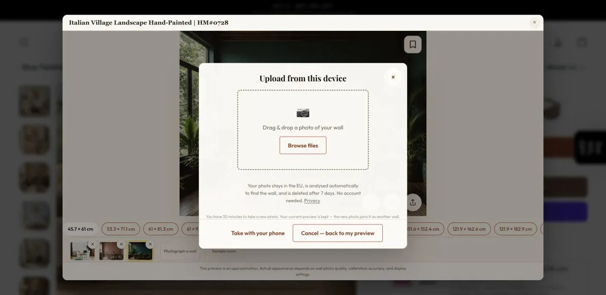 Example: upload a wall photo from your device, or use your phone.