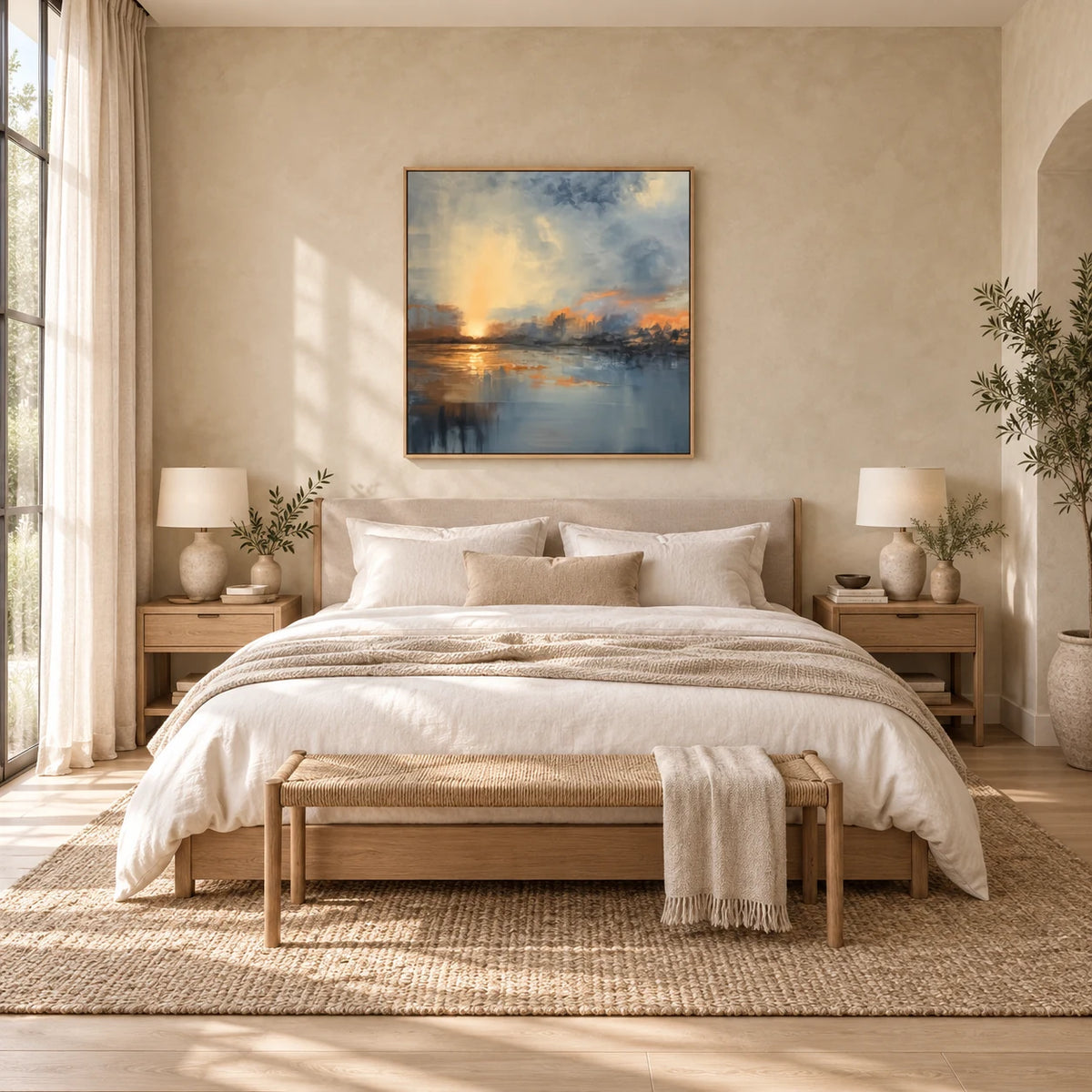 Modern Abstract Sunset Landscape Oil Painting HP#0519 — Wood Frame existing room preview