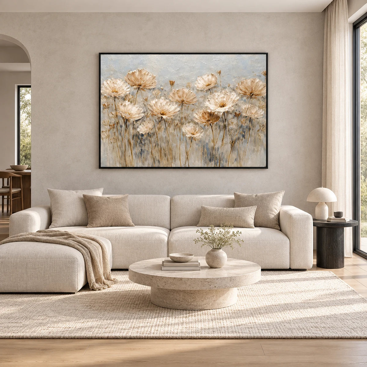 Same room with Antique Floral Meadow Textured Oil Painting HP#2840 in Black Frame