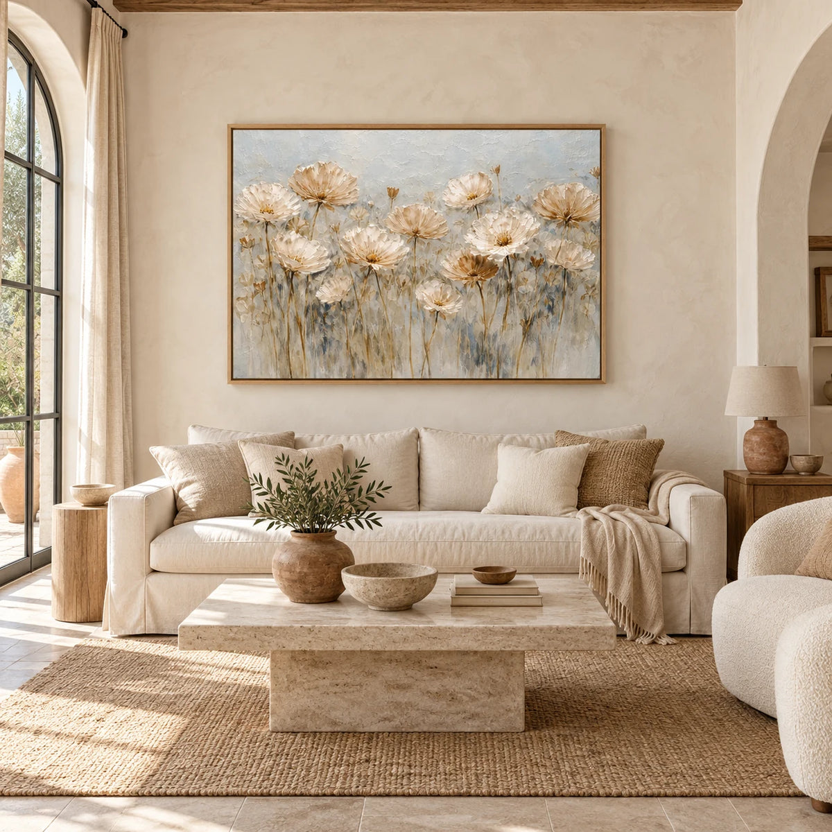 Antique Floral Meadow Textured Oil Painting HP#2840 — Light Coffee Frame existing room preview