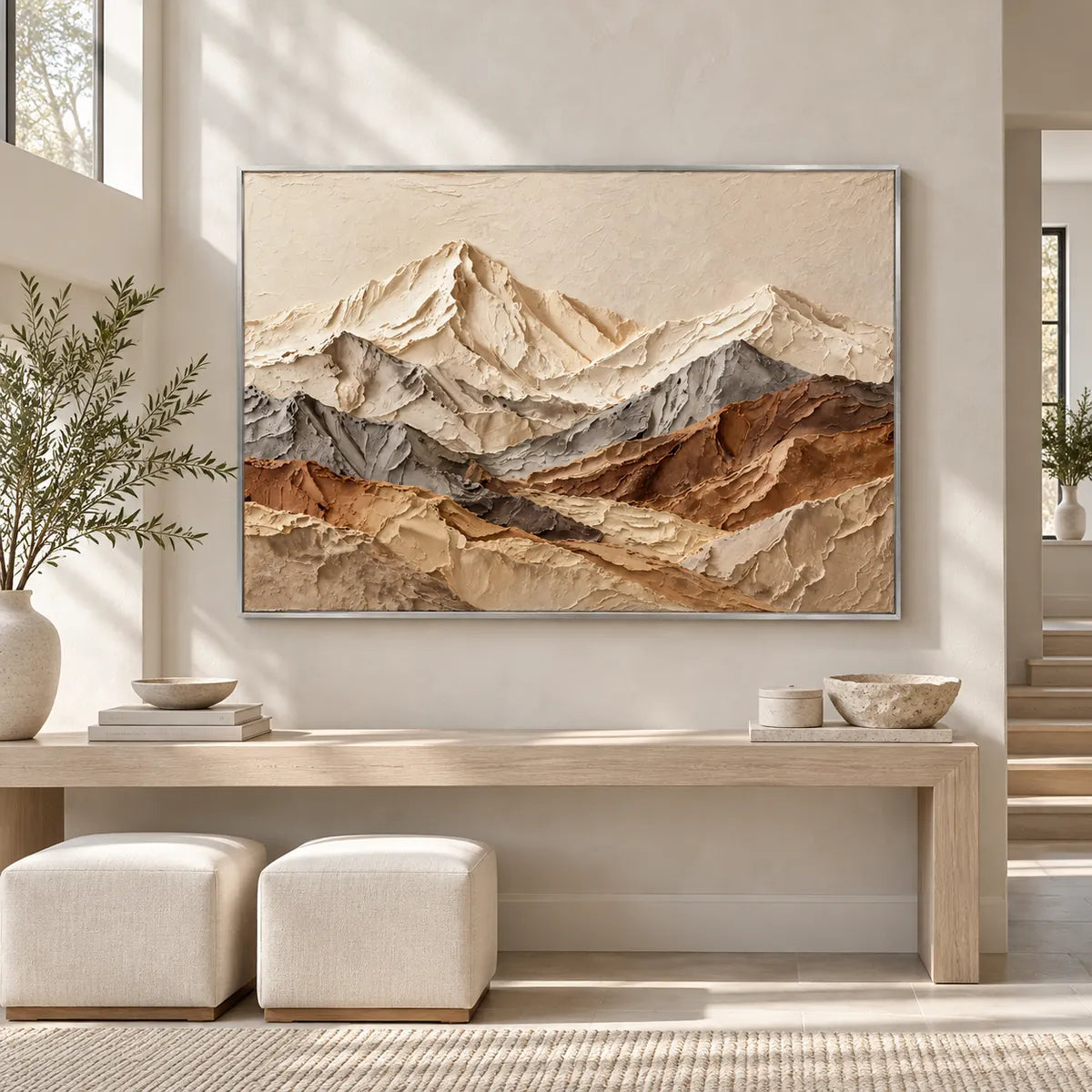 3D Textured Mountain Abstract Oil Painting HP#2845 — Silver Frame existing room preview