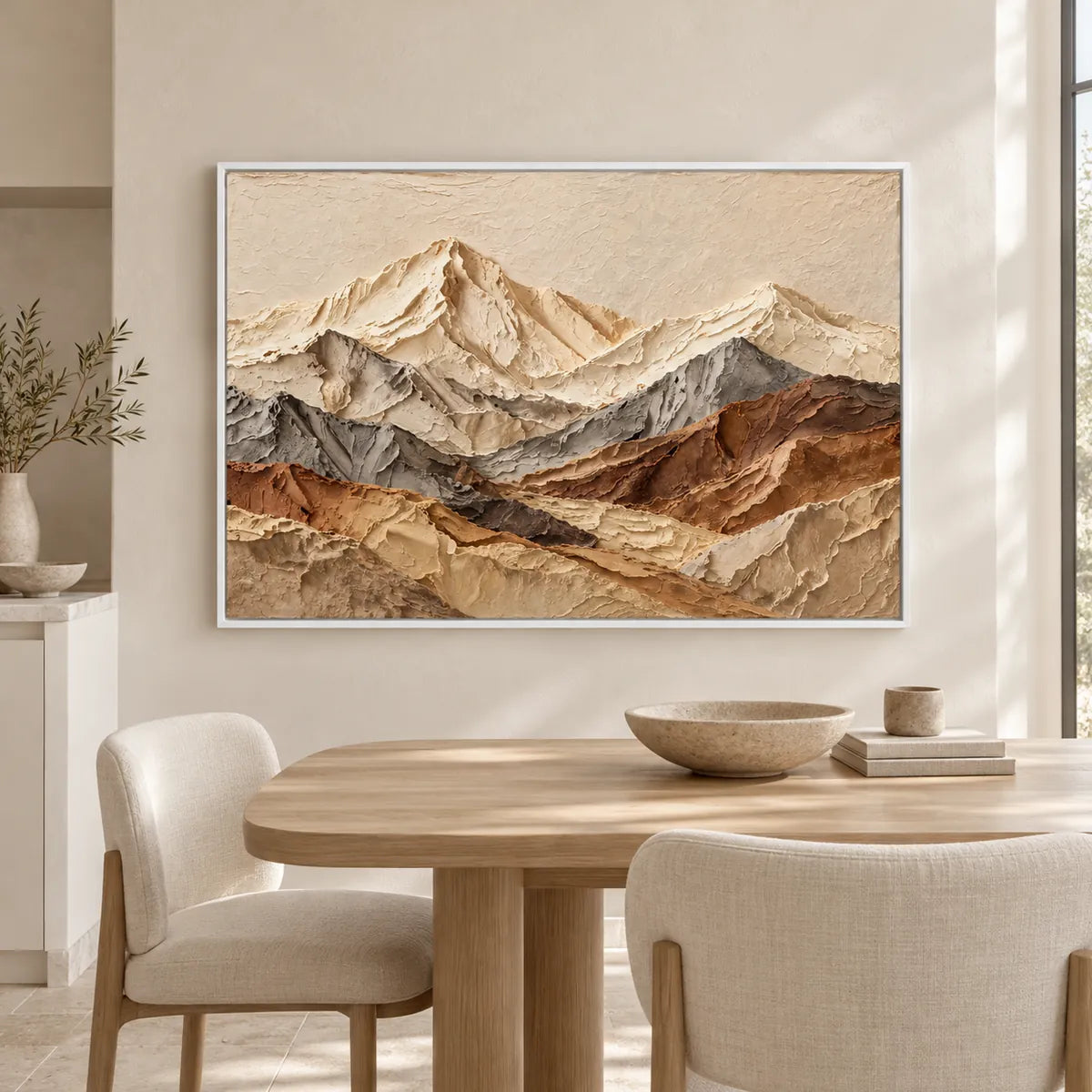3D Textured Mountain Abstract Oil Painting HP#2845 — White Frame existing room preview