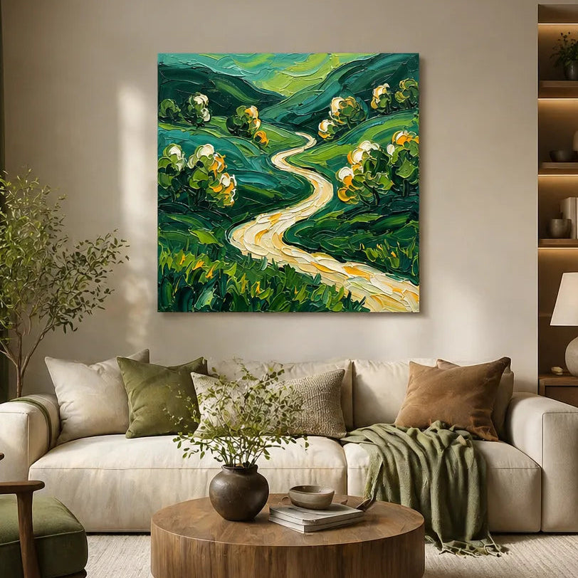 Impasto Countryside Emerald Green Oil Painting HP#2848 — Existing room preview room preview