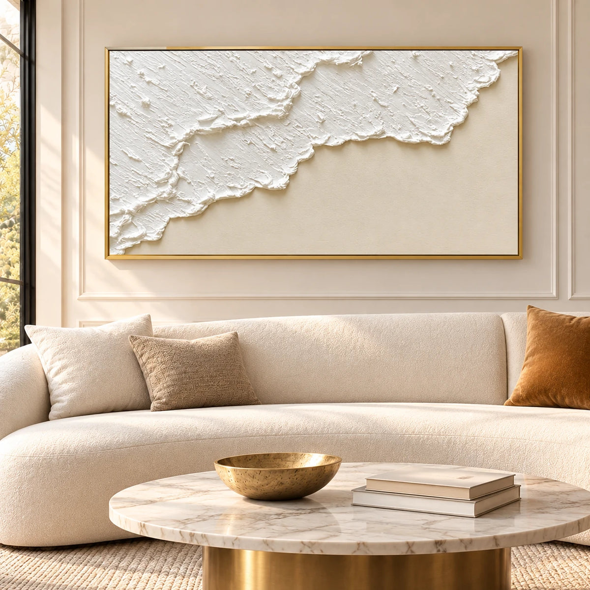 Minimal Textured Abstract Painting MT#2604 — Gold Frame existing room preview