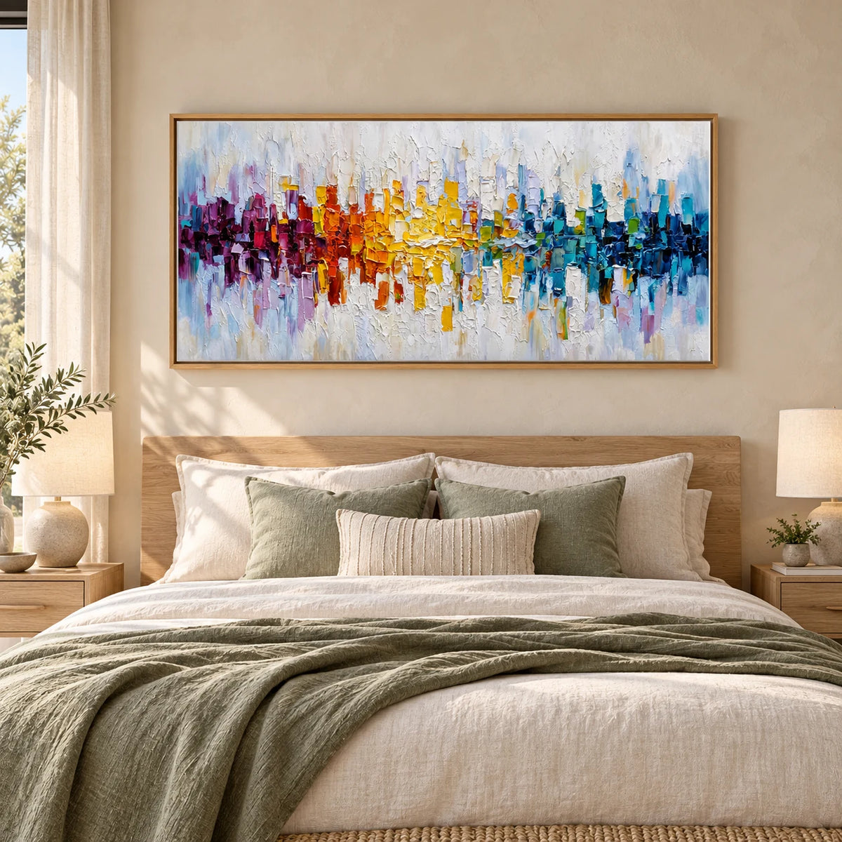 Multicolor Impasto Abstract Painting MT#2613 — Wood Frame existing room preview