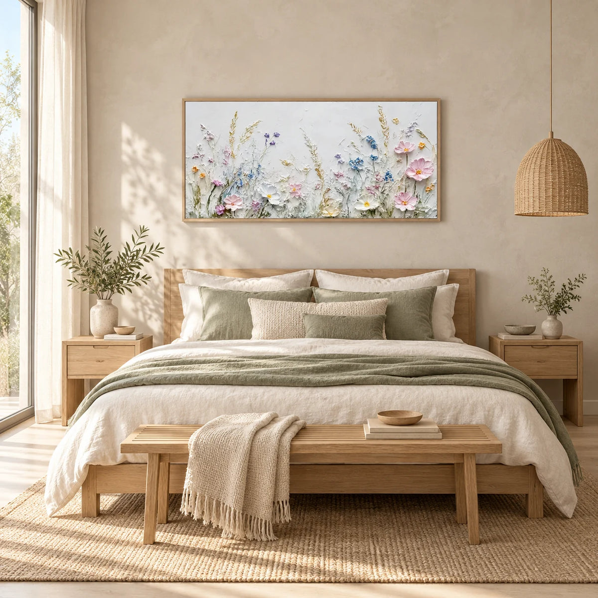 Soft Pastel Floral Painting MT#2614 — Wood Frame existing room preview