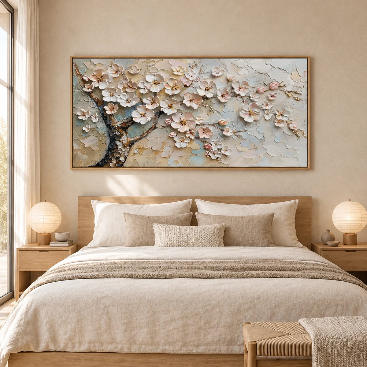 Blossom Branch Textured Painting MT#2615 — Wood Frame existing room preview