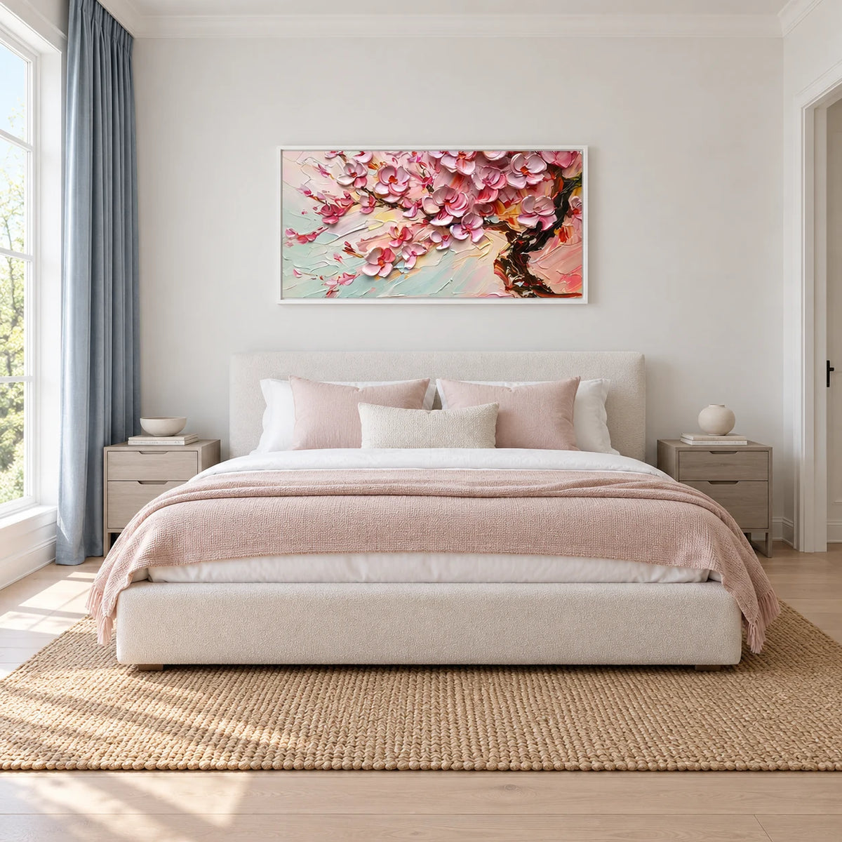 Blush Pink Floral Abstract Painting MT#2616 — White Frame existing room preview