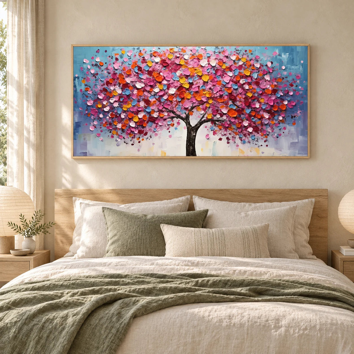 Colorful Tree Abstract Painting MT#2619 — Wood Frame existing room preview