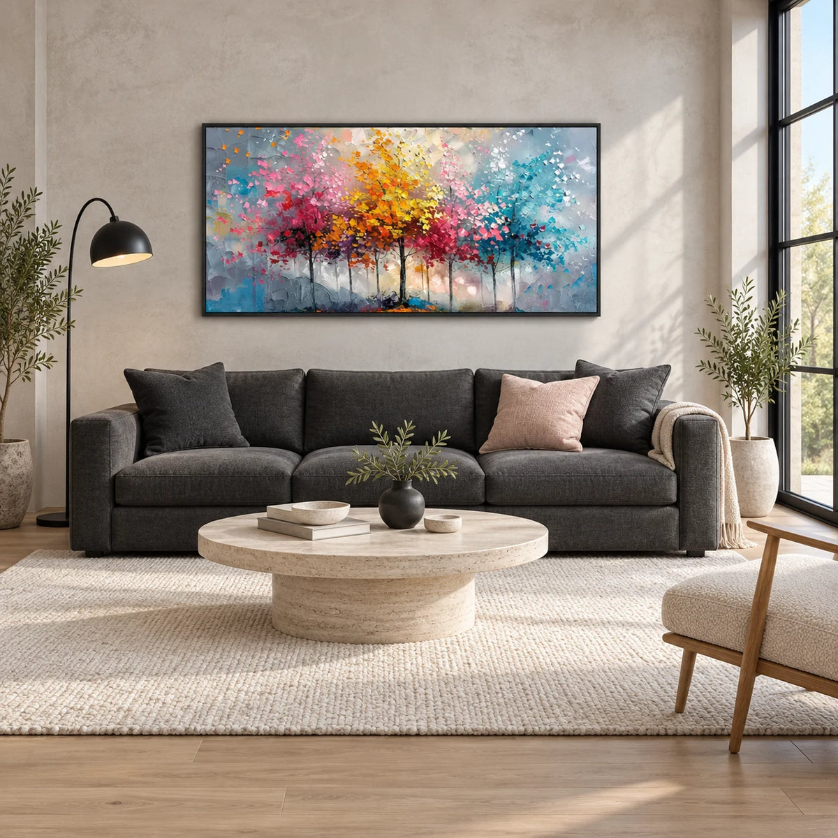 Same room with Colorful Abstract Tree Painting MT#2624 in Black Frame